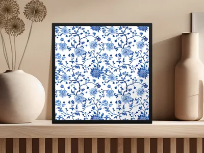 Beautiful Blue Floral Pattern Art Print for Home Decor