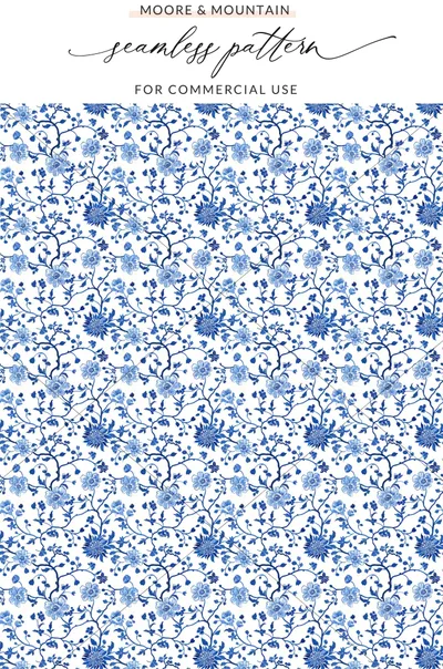 Blue Floral Seamless Pattern for Commercial Use