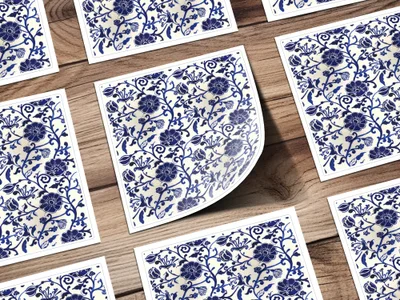 Elegant Blue Floral Pattern Stickers Set for Decor