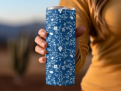 Floral Blue and White Patterned Insulated Tumbler