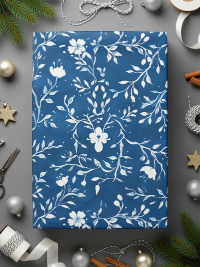Elegant Blue Floral Pattern Gift Wrapping Paper