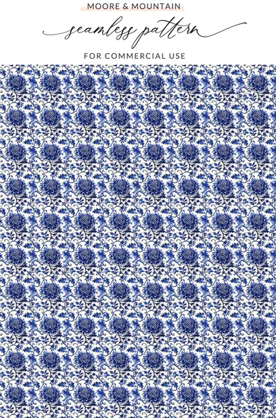 Elegant Blue and White Floral Seamless Pattern Design