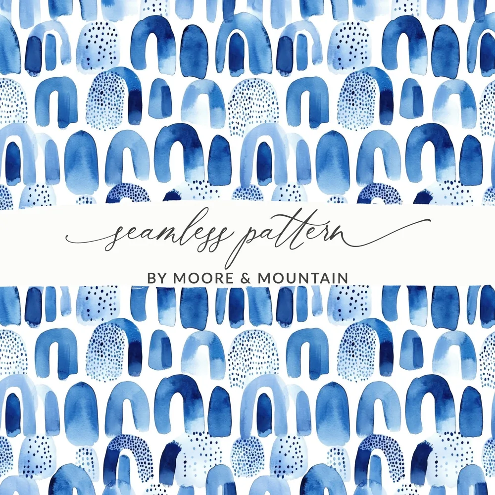 Blue Shibori Indigo Ink Seamless Watercolor Geometric Pattern Digital Paper, Abstract Indigo Digital Print, Watercolor Indigo Art - Moore and Mountain