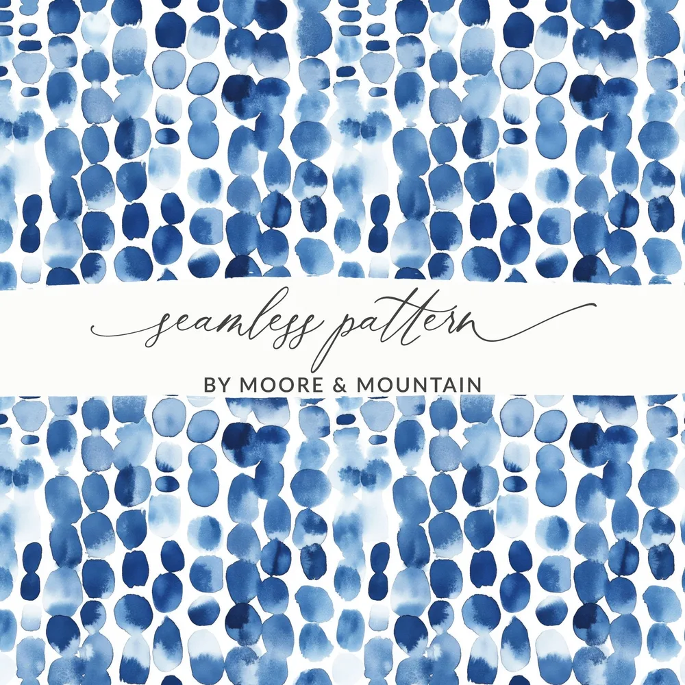 Blue Shibori Indigo Ink, Seamless Watercolor Geometric Pattern, Digital Paper, Fabric Design, Scrapbooking, Backgrounds, Graphic Design - Moore and Mountain