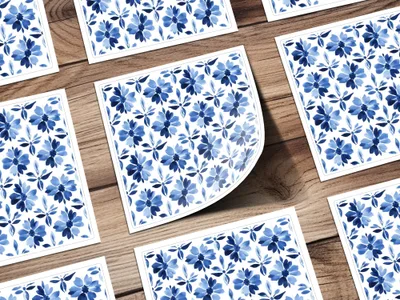 Blue Shibori Indigo Ink Seamless Watercolor Geometric Pattern, Digital Paper, Floral Design, Textile Print, Background Texture, Scrapbooking - Moore and Mountain