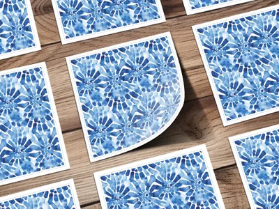 Blue Shibori Seamless Watercolor Geometric Pattern Digital, Indigo Ink Texture Print, Repeatable Design - Moore and Mountain