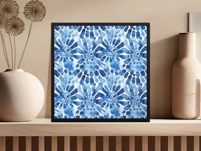 Blue Shibori Seamless Watercolor Geometric Pattern Digital, Indigo Ink Texture Print, Repeatable Design - Moore and Mountain