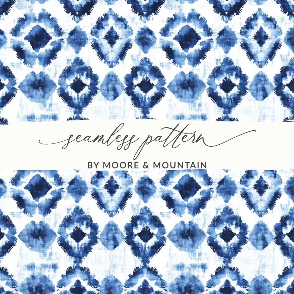 Blue Shibori Seamless Watercolor Geometric Pattern, Indigo Ink Digital Paper, Abstract Dyed Repeat Print, Modern Fabric Design - Moore and Mountain
