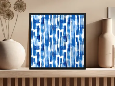 Blue Shibori Seamless Watercolor Geometric Pattern, Indigo Ink Digital Paper, Abstract Repeat Pattern, Fabric Design, Printable Wallpaper - Moore and Mountain
