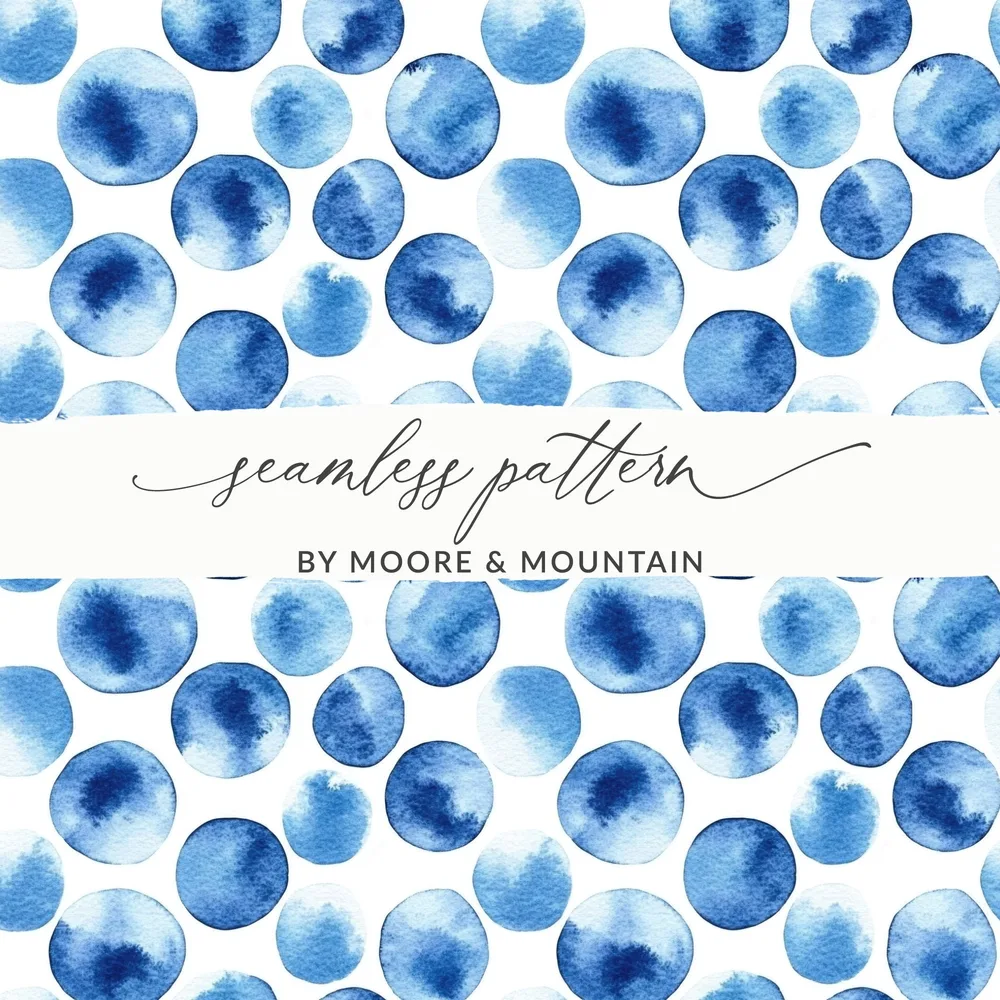 Blue Shibori Seamless Watercolor Geometric Pattern, Indigo Ink, Digital Paper, Fabric Design, Scrapbooking Paper, Printable Pattern - Moore and Mountain