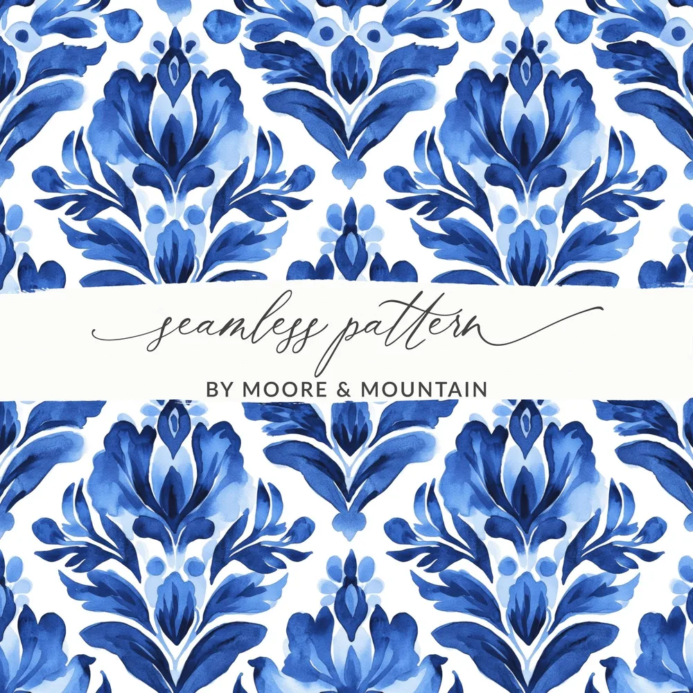 Blue Shibori Seamless Watercolor Geometric Pattern, Indigo Ink Digital Paper, Fabric Design, Scrapbooking Paper, Printable Pattern - Moore and Mountain