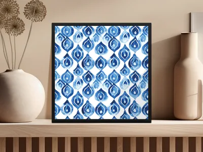 Blue Shibori Seamless Watercolor Geometric Pattern, Indigo Ink Digital Paper, Modern Blue Pattern Design, Printable Fabric Pattern - Moore and Mountain