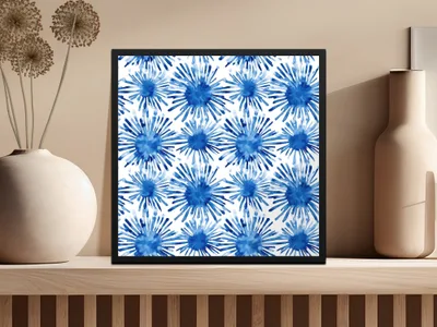 Blue Shibori Seamless Watercolor Geometric Pattern, Indigo Ink Digital Paper, Repeat Fabric Design, Texture Background - Moore and Mountain