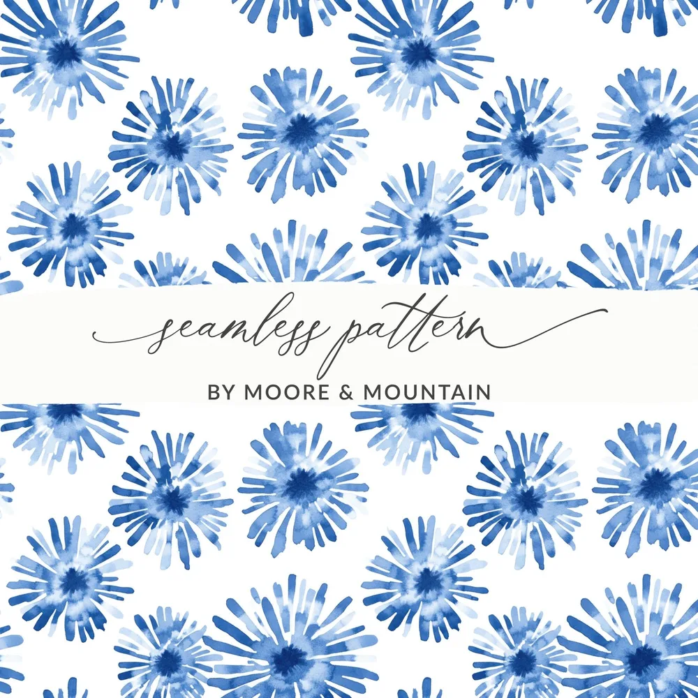 Blue Shibori Seamless Watercolor Geometric Pattern, Indigo Ink Digital Print, Modern Indigo Fabric Design - Moore and Mountain