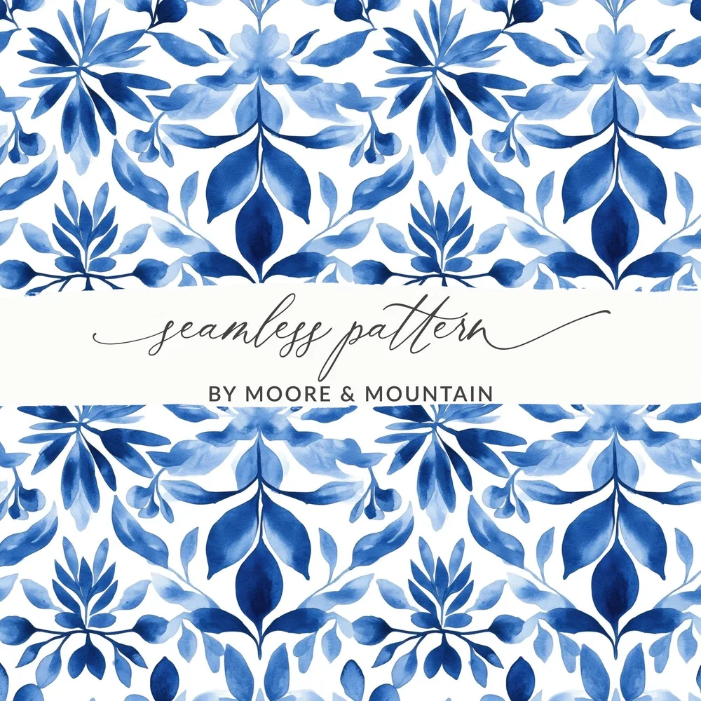 Blue Shibori Seamless Watercolor Geometric Pattern, Indigo Ink Texture, Digital Paper, Repeat Pattern, Fabric Design, Digital Download - Moore and Mountain