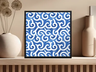Blue Spirals White Curves Abstract Design Digital - Moore and Mountain