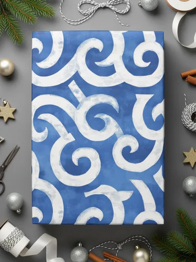 Blue Spirals White Curves Abstract Design Digital - Moore and Mountain