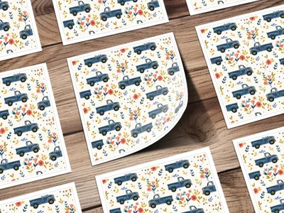 Blue Truck Seamless Pattern Digital Paper, Floral Truck, Farmhouse Truck Fabric Design, Rustic Texture for Crafts, Commercial Use - Moore and Mountain