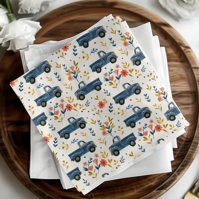 Blue Truck Seamless Pattern Digital Paper, Floral Truck, Farmhouse Truck Fabric Design, Rustic Texture for Crafts, Commercial Use - Moore and Mountain