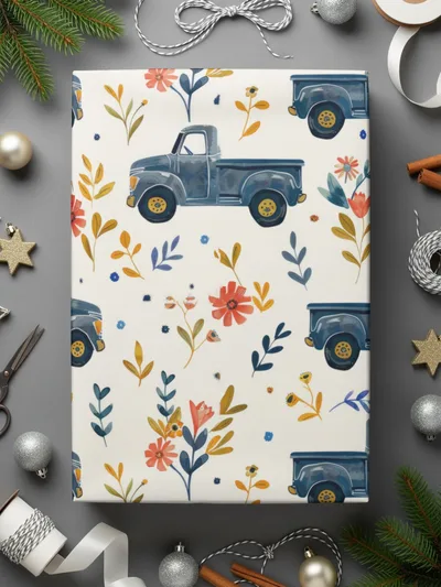 Blue Truck Seamless Pattern Digital Paper, Floral Truck, Farmhouse Truck Fabric Design, Rustic Texture for Crafts, Commercial Use - Moore and Mountain