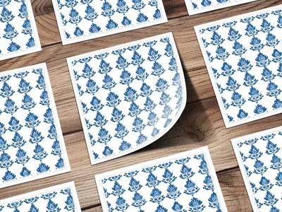 Blue White Floral Damask Pattern Design Art Digital - Moore and Mountain