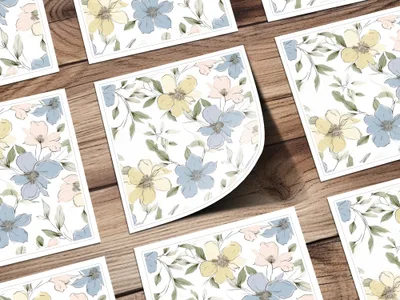 Blue Yellow Floral Pattern Digital Paper, Watercolor Flowers Seamless Print, Elegant Spring Flower Design, Pastel Bloom Image - Moore and Mountain