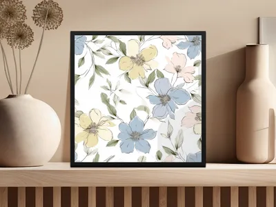 Blue Yellow Floral Pattern Digital Paper, Watercolor Flowers Seamless Print, Elegant Spring Flower Design, Pastel Bloom Image - Moore and Mountain