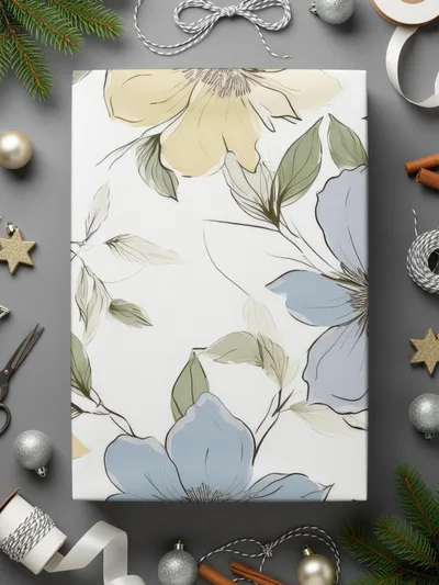 Blue Yellow Floral Pattern Digital Paper, Watercolor Flowers Seamless Print, Elegant Spring Flower Design, Pastel Bloom Image - Moore and Mountain