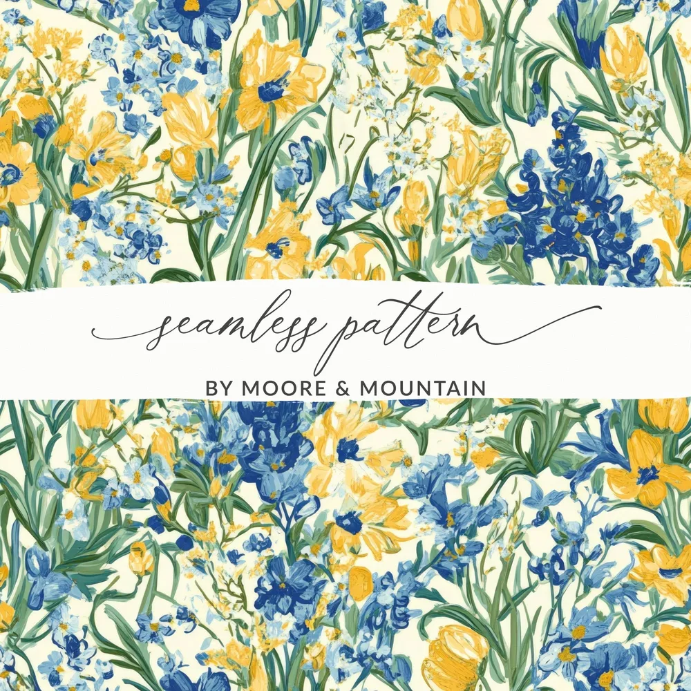 Van Gogh Seamless Pattern Blue Yellow Floral Seamless - Moore and Mountain