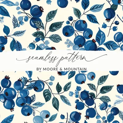 Blueberries Seamless Pattern on Creamy Background Nature Inspired Art Digital