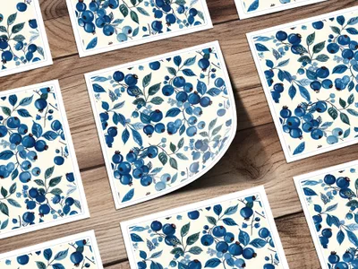 Blueberries Seamless Pattern on Creamy Background Nature Inspired Art Digital - Moore and Mountain