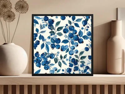 Blueberries Seamless Pattern on Creamy Background Nature Inspired Art Digital - Moore and Mountain