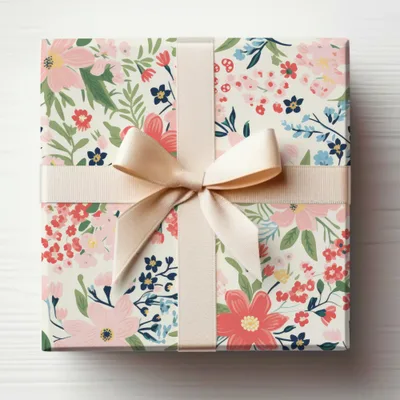 Floral Gift Box with Cream Ribbon Decorative Wrap Product