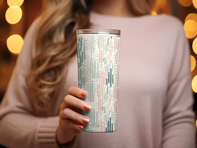 Abstract Multicolored Lines and Dots Design Tumbler