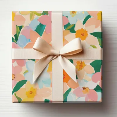 Colorful Floral Gift Wrapping Paper with Bow Package