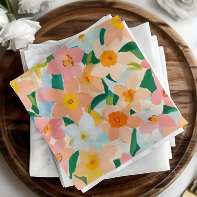 Vibrant Multicolor Floral Design Paper Napkins Set