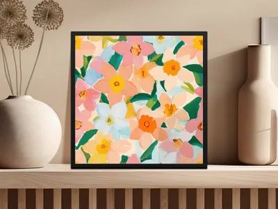 Colorful Floral Art Print with Daffodil Blooms