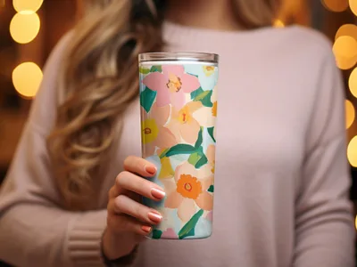 Vibrant Floral Patterned Insulated Tumbler With Lid