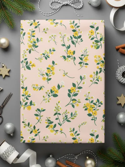 Floral Yellow Spring Bloom Gift Wrapping Paper Sheets