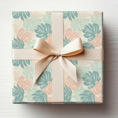 Tropical Leaf Pattern Gift Box with Ribbon Bow