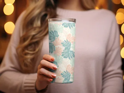 Tropical Leaf Patterned Travel Mug for Hot and Cold Drinks