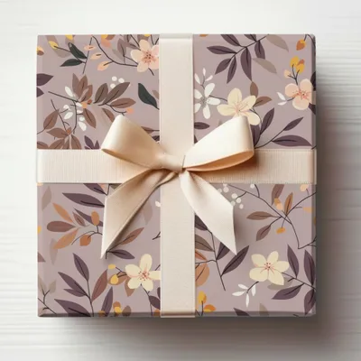 Elegant Floral Patterned Gift Box with Cream Ribbon