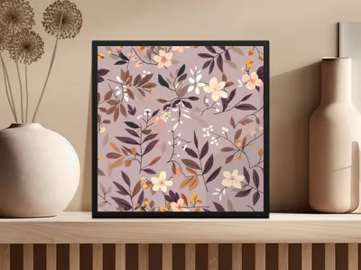 Floral Pattern Pink and Brown Botanical Wall Art