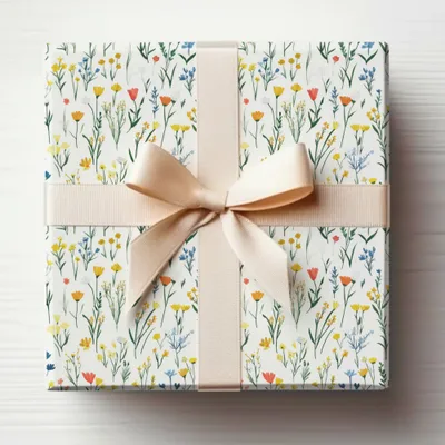 Elegant Floral Gift Wrap with Beige Ribbon Bow