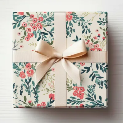 Elegant Floral Gift Wrap with Cream Ribbon Package