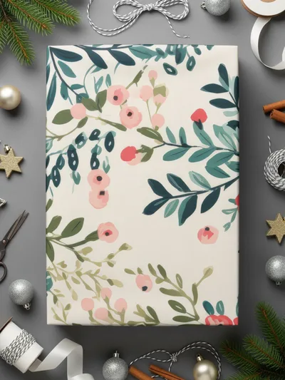 Festive Floral Holiday Gift Wrapping Paper Sheet