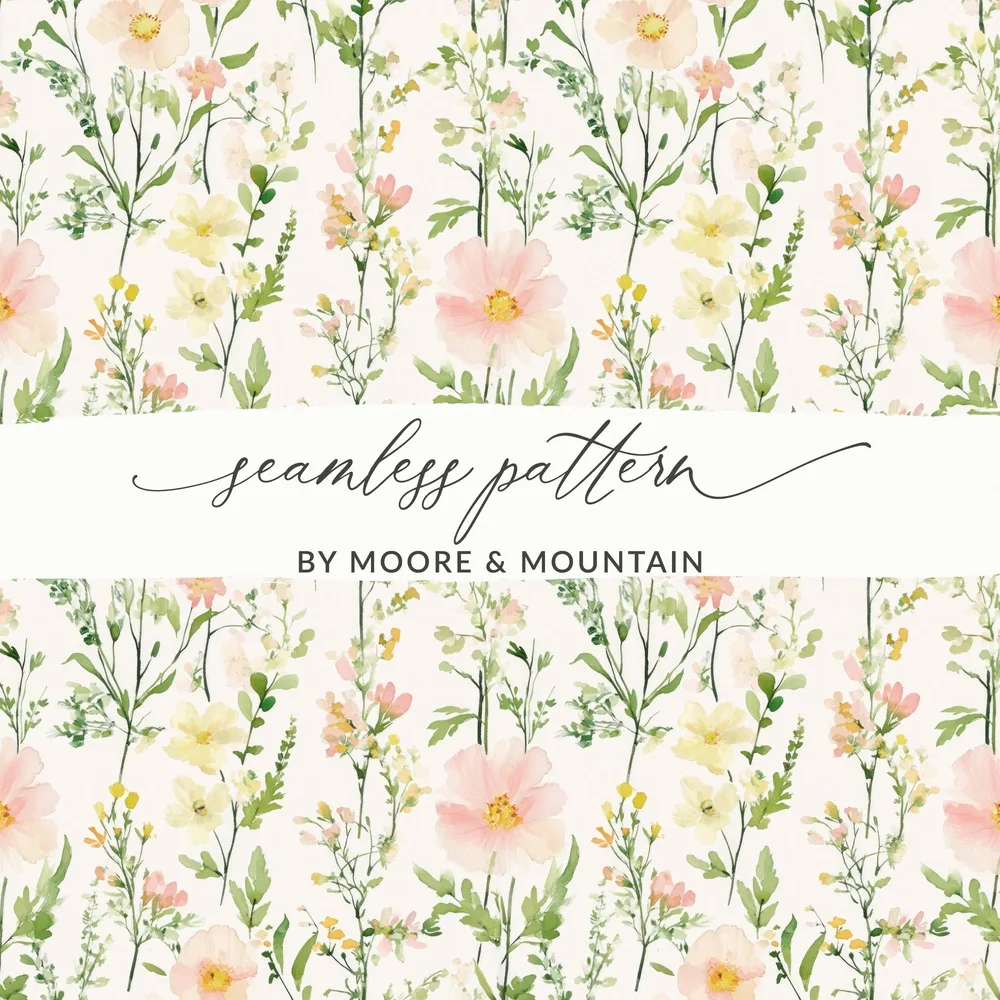 Blush Floral Seamless Pattern Watercolor Spring Floral Pattern Pretty Flowers Digital - Moore and Mountain