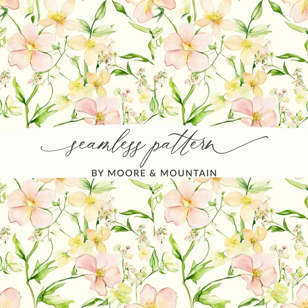Blush Floral Watercolor Seamless Pattern, Pastel Flower Digital Paper, Botanical Background, Flower Repeat Pattern, Blossom Art Print - Moore and Mountain