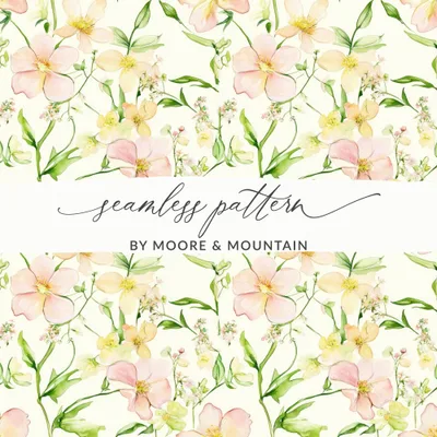 Blush Floral Watercolor Seamless Pattern, Pastel Flower Digital Paper, Botanical Background, Flower Repeat Pattern, Blossom Art Print