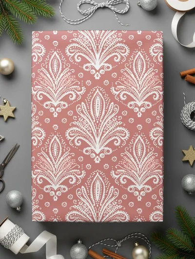 Elegant White Floral Pattern on Soft Pink Paper Product